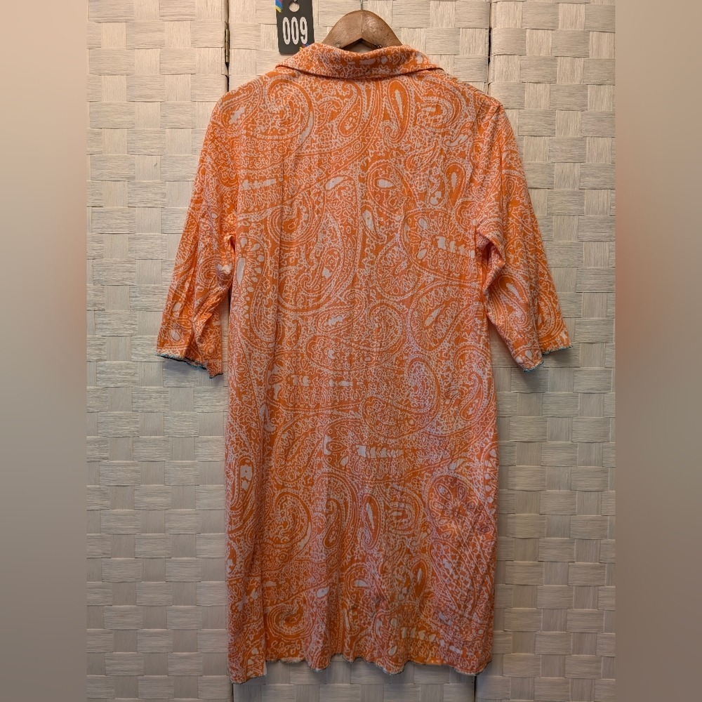 Anne Klein Orange Paisley Button Down Tunic Dress High Low Hem 3/4 Sleeve Small - Picture 7 of 8